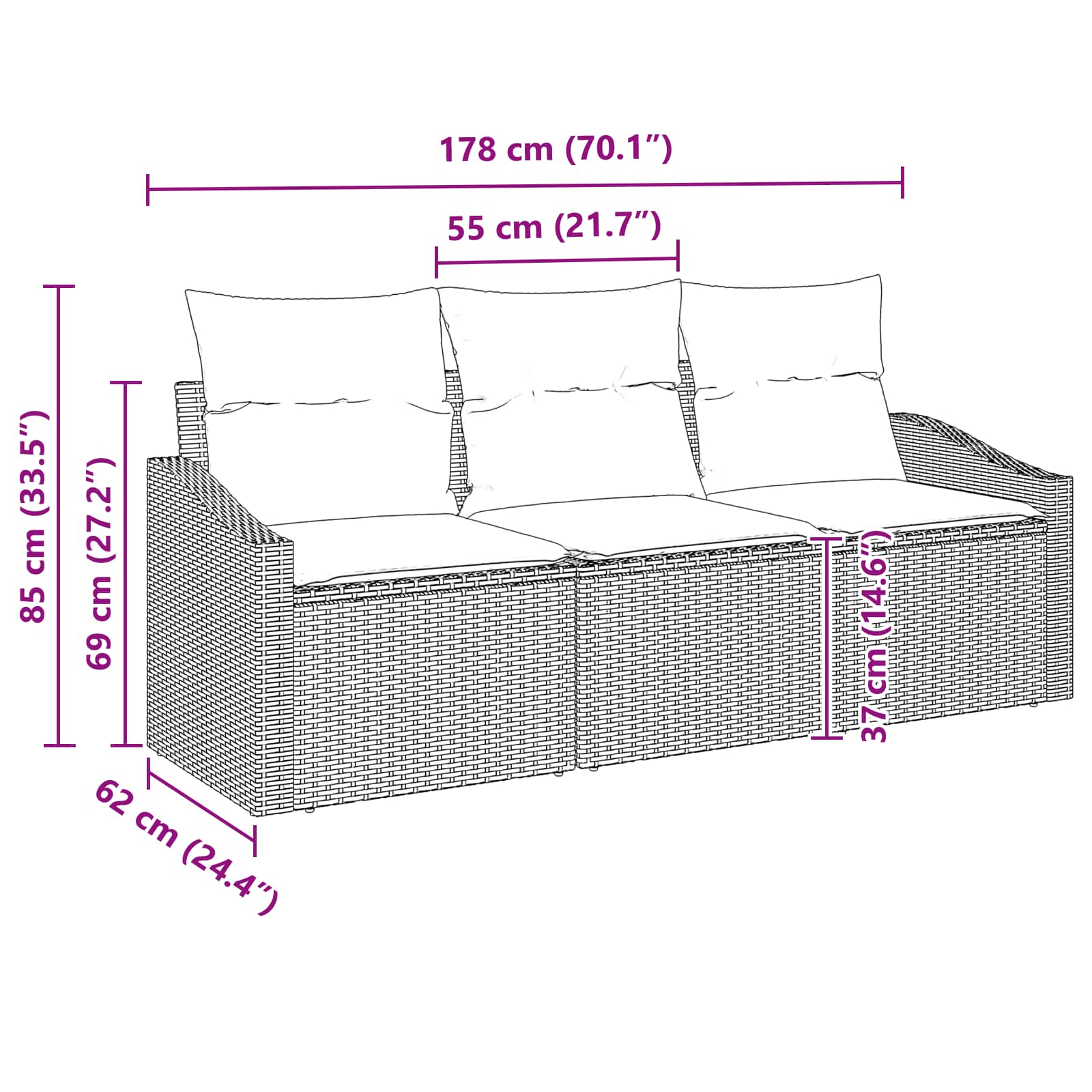 Set sofe s jastukom 3 pcs Crna poliratan