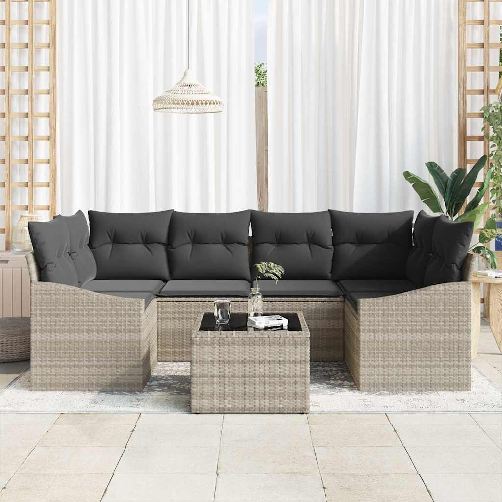 Set sofe s jastukom s jastukom 7 pcs Svijetlo siva poliratan