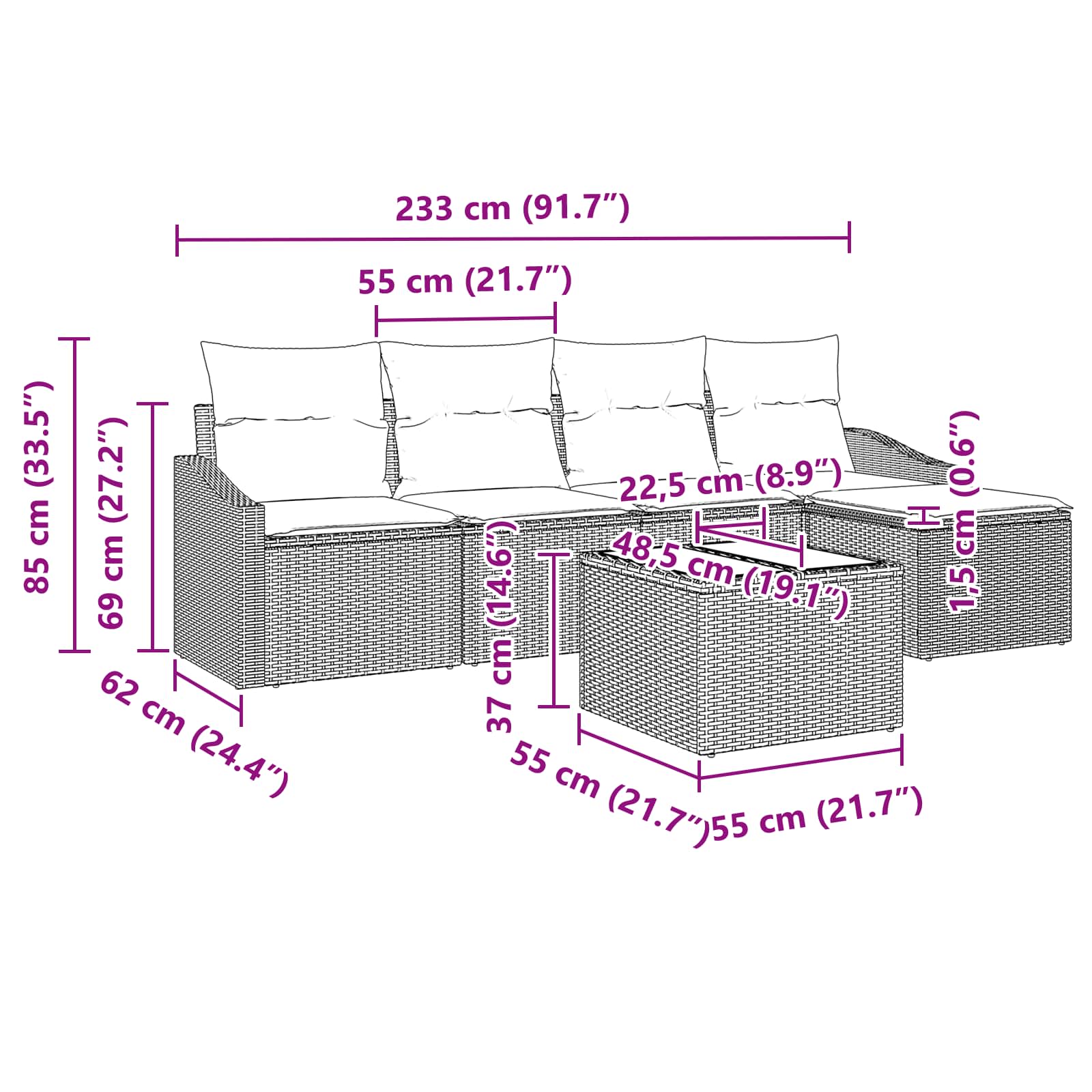 Set sofe s jastukom 6 pcs Crna poliratan