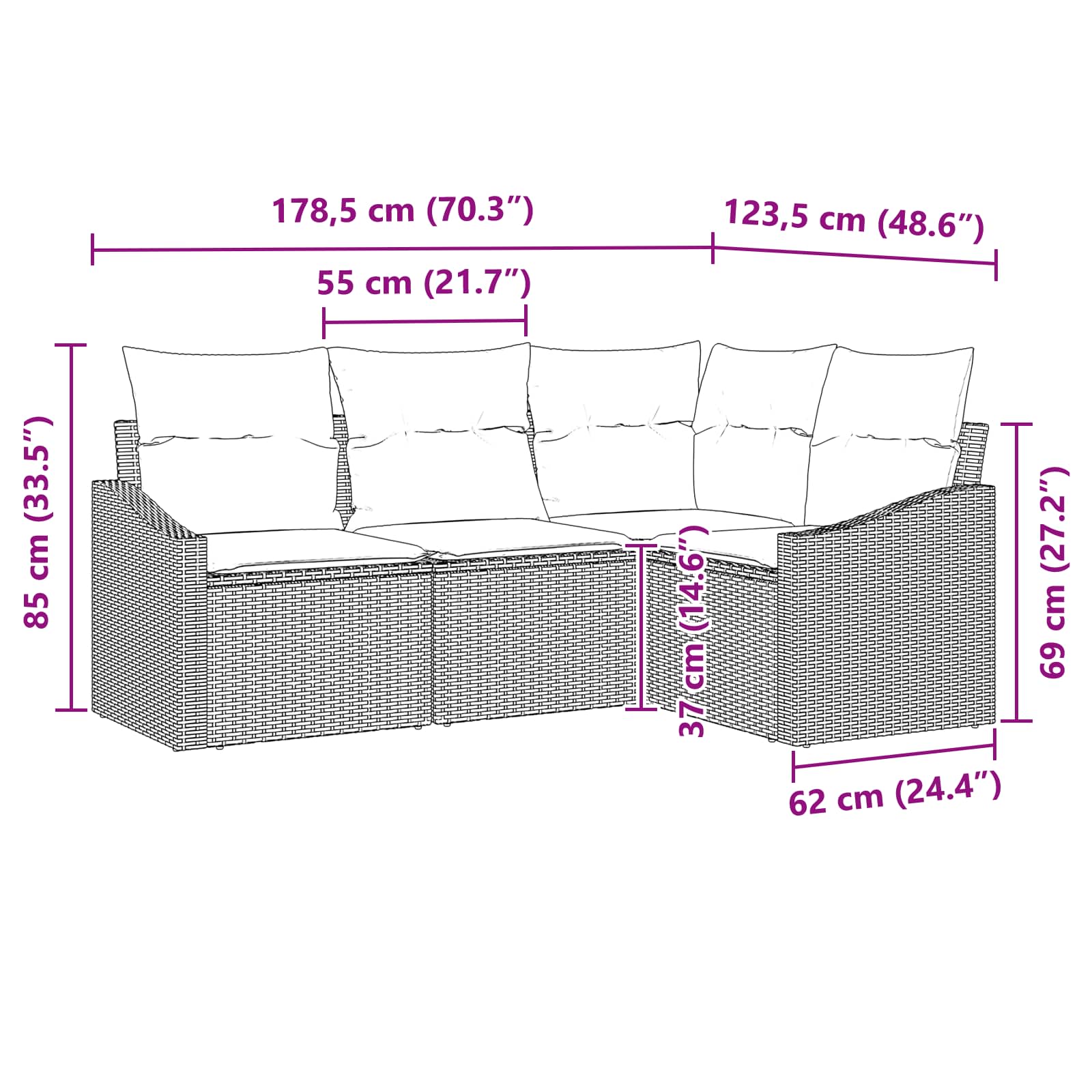 Set sofe s jastukom 4 pcs Crna poliratan