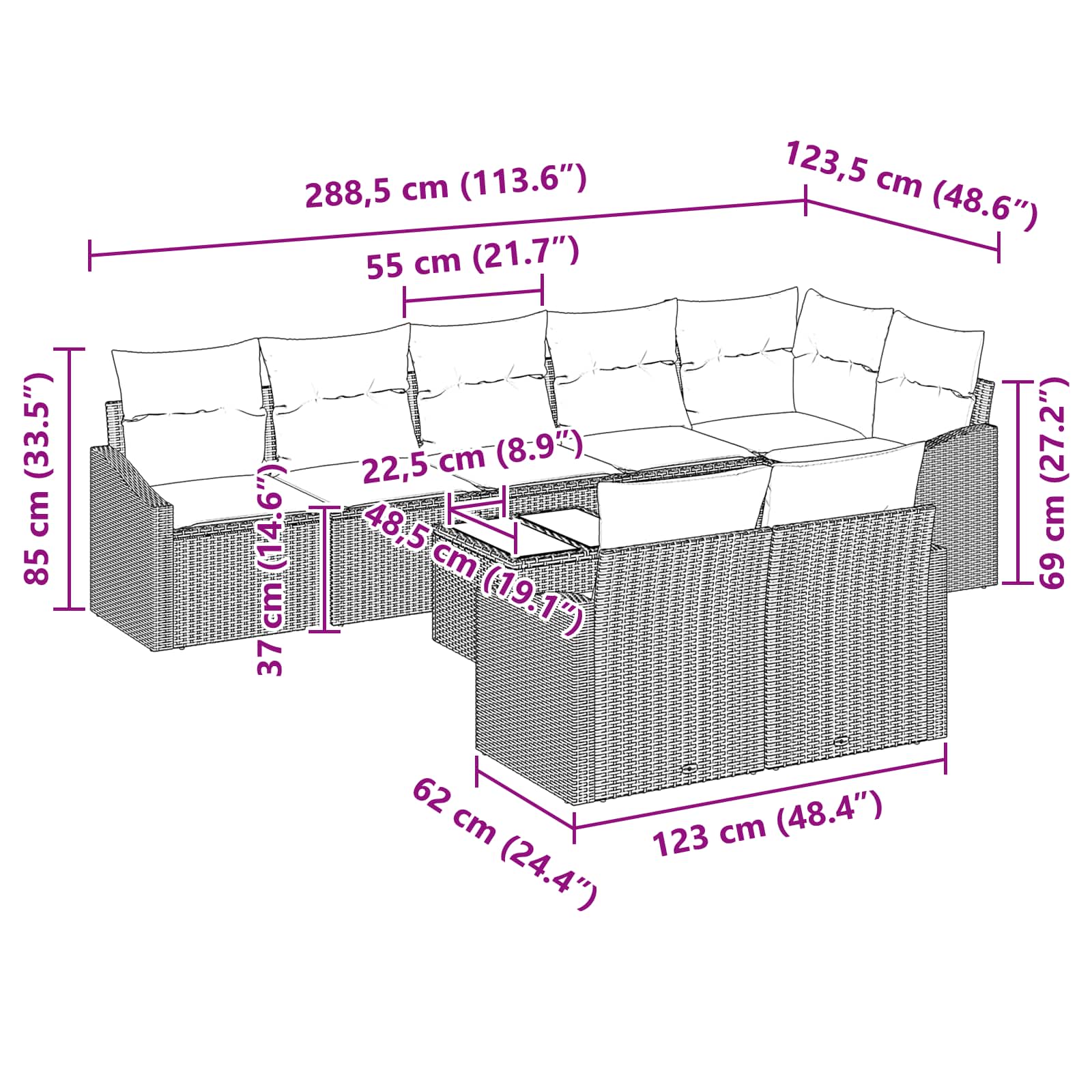 Set sofe s jastukom 9 pcs Crna poliratan