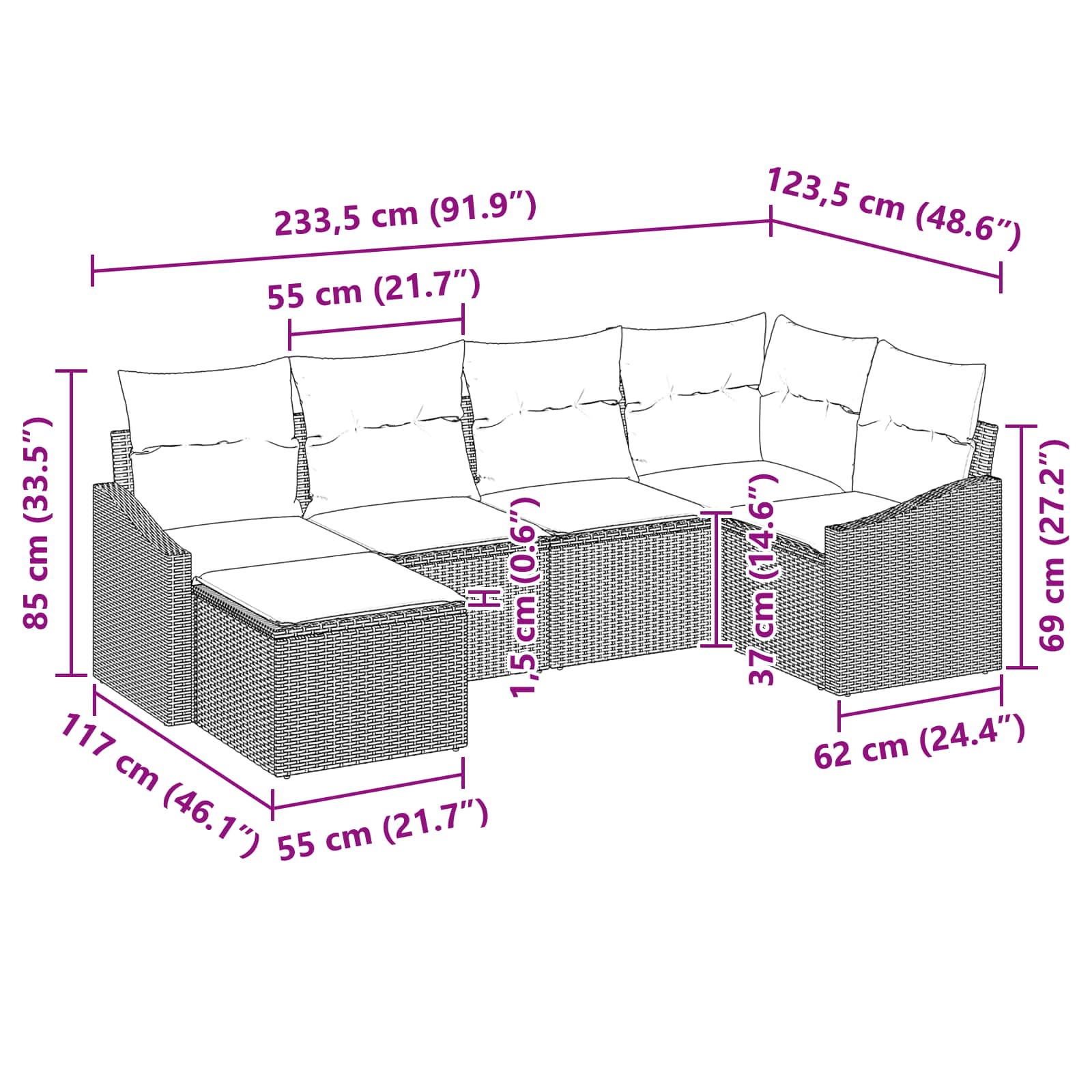 Set sofe s jastukom 6 pcs Crna poliratan