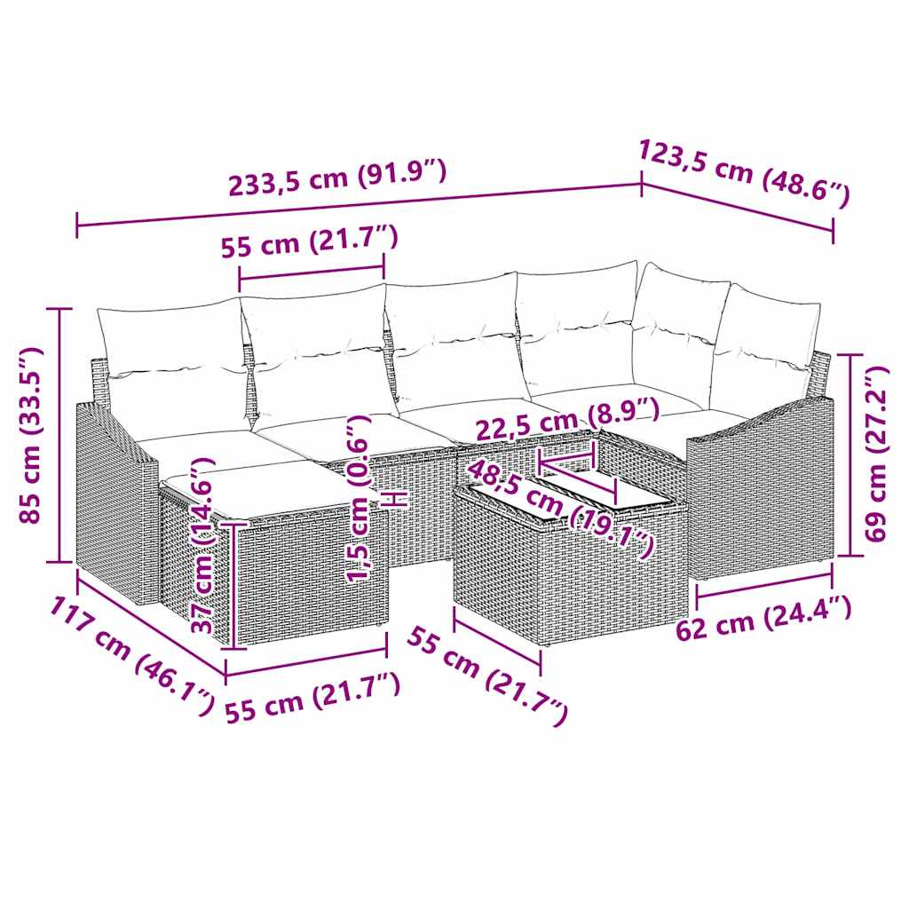 Set sofe s jastukom 7 pcs Svjetlosiva poliratan