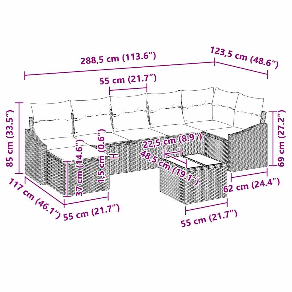 Set sofe s jastukom 8 pcs Svjetlosiva poliratan