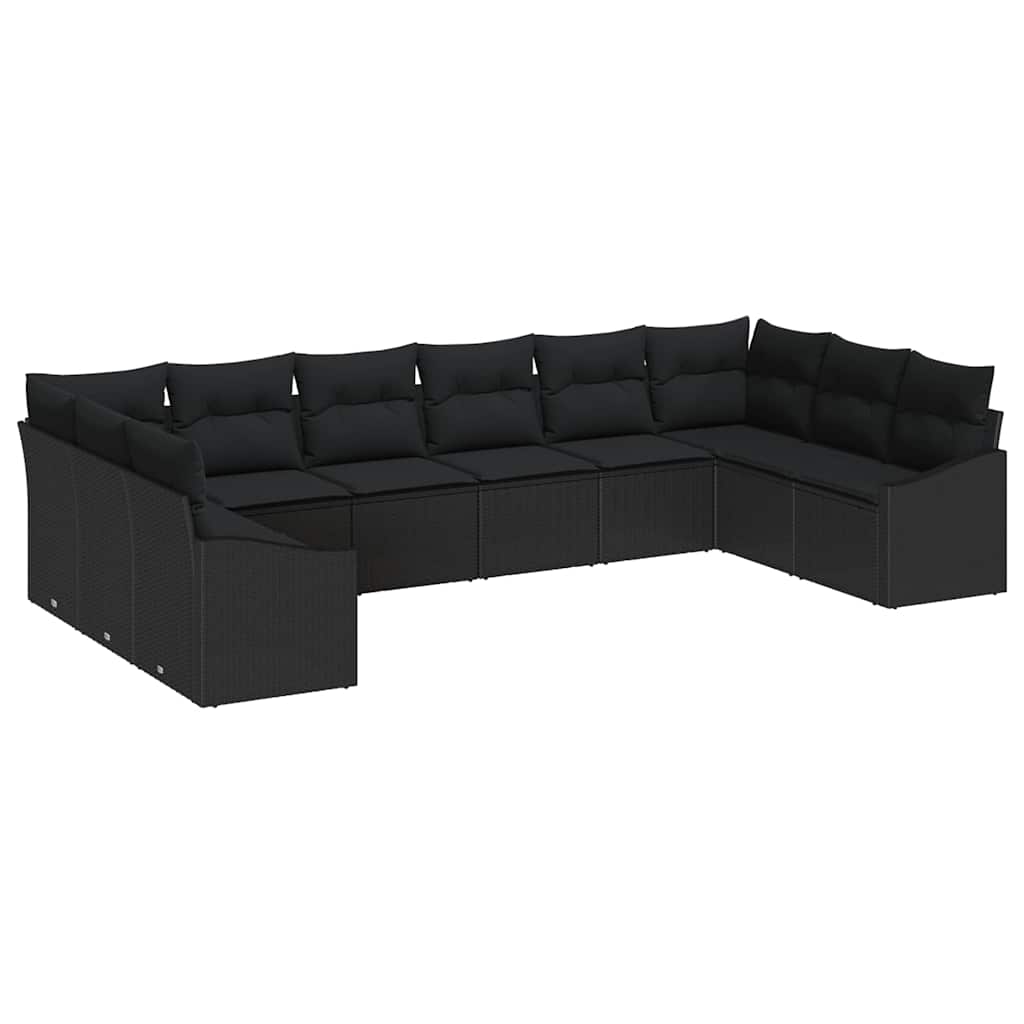 Set sofe 10 kom. Crna poliratan 344 x 178,5 x 85 cm