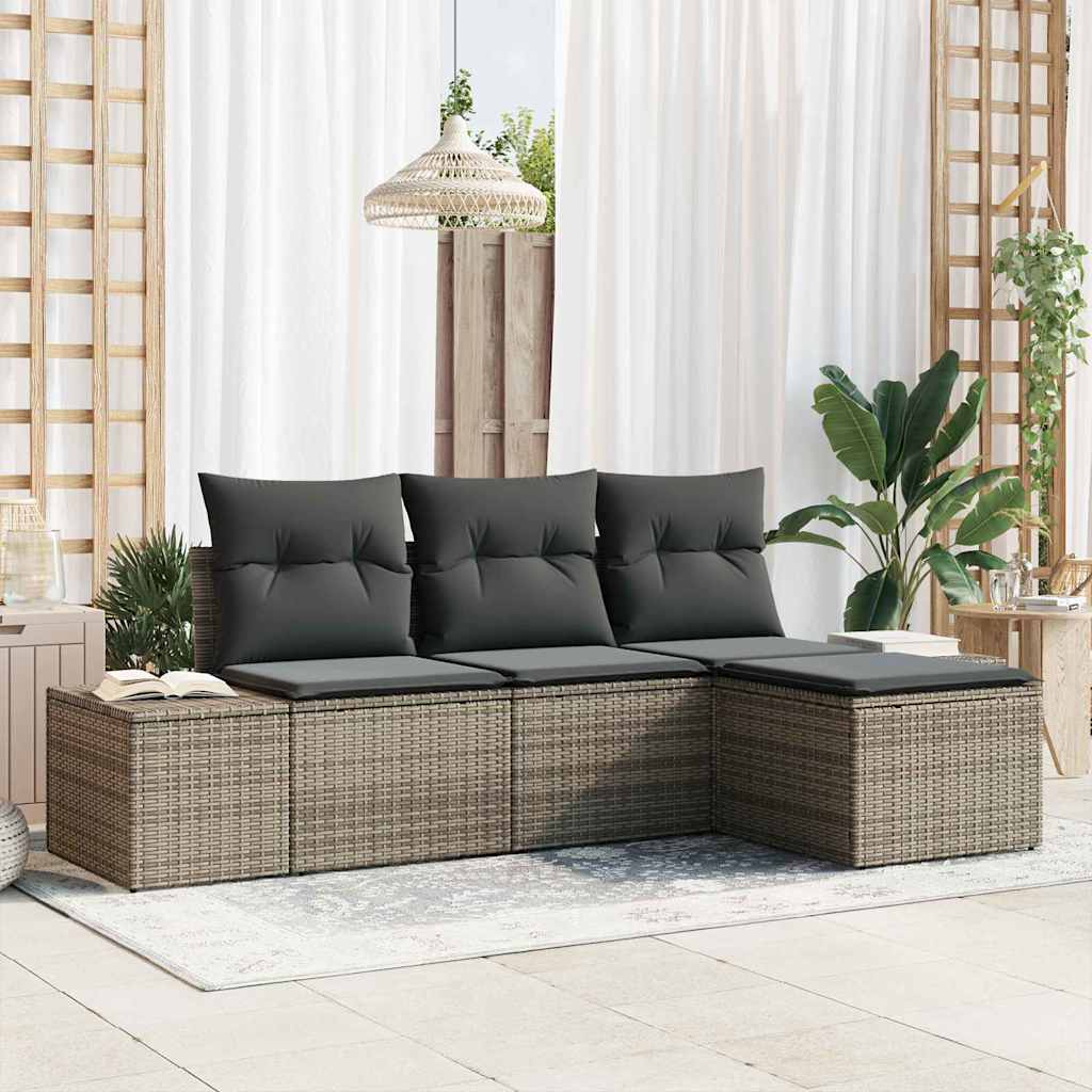 Sjedeća garnitura za vrt 4 kom. Siva poliratan 55 x 55 x 37 cm