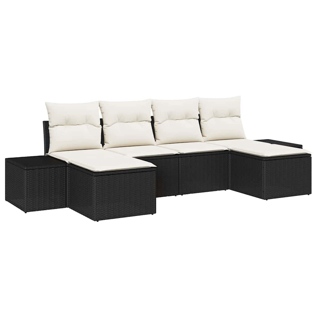 Sjedeća garnitura za vrt s jastukom 6 pcs Crna poliratan
