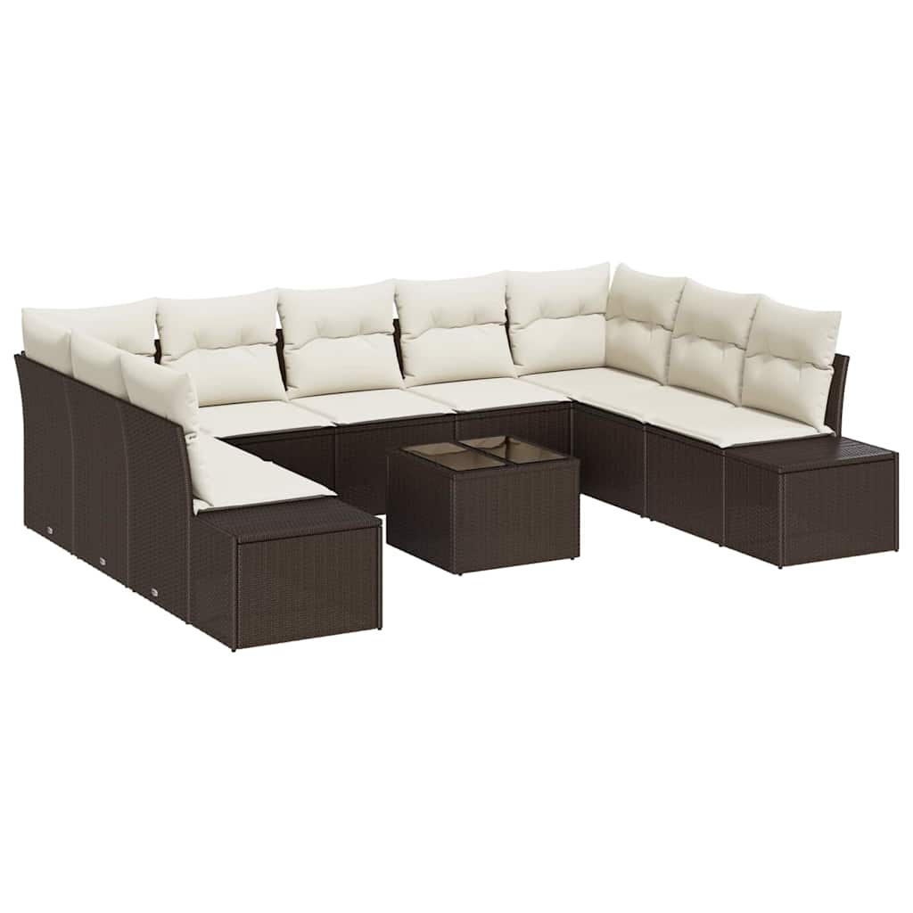 Sjedeća garnitura za vrt s jastukom 10 pcs Smeđa poliratan