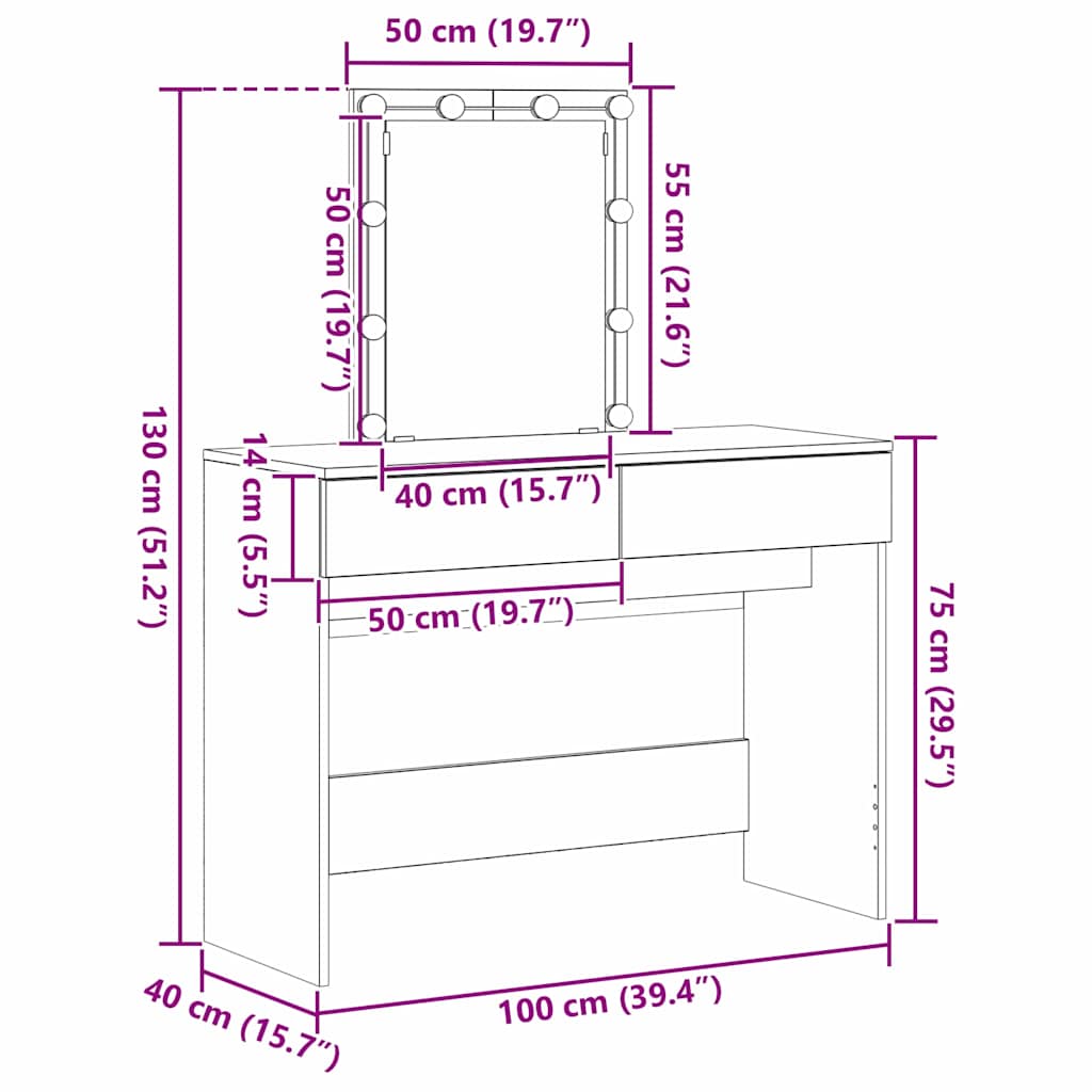Toaletni stol Crni hrast 100 x 40 x 130 cm Konstruirano drvo