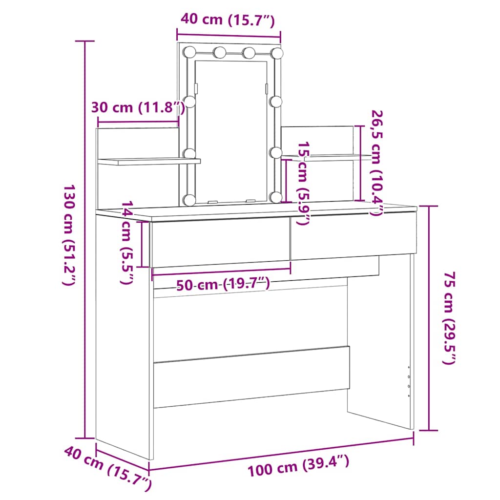 Toaletni stol Staro drvo 100 x 40 x 130 cm Konstruirano drvo
