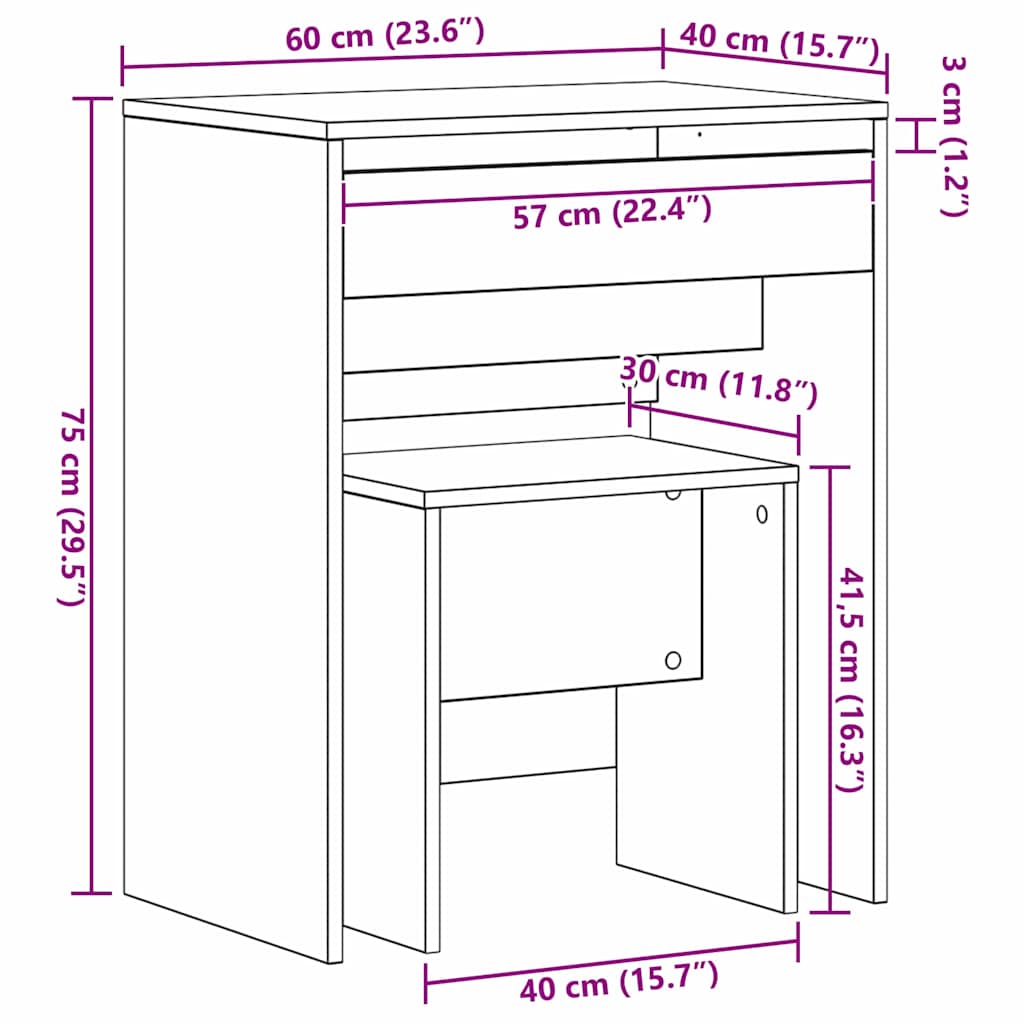 Kozmetički Stol Crni hrast 60 x 40 x 75 cm Konstruirano drvo