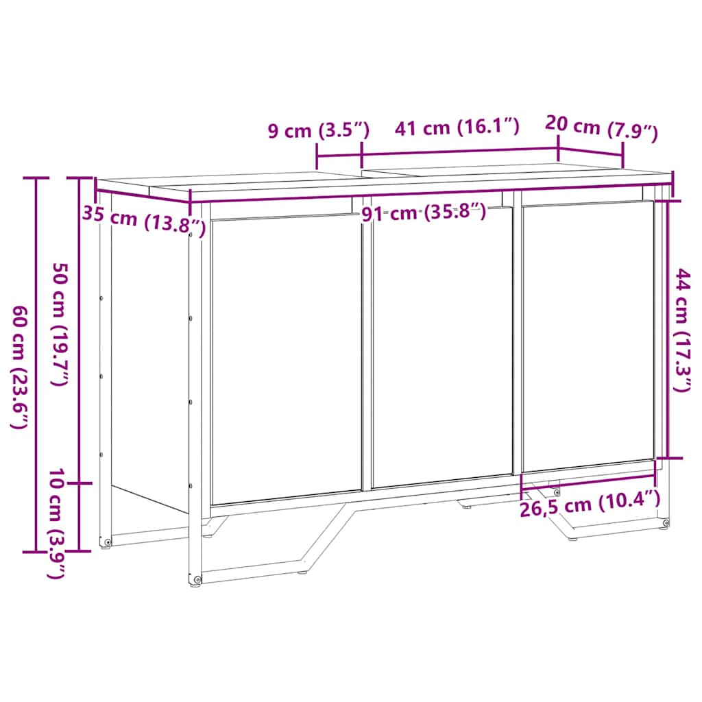 Kabinet za Sudoper Staro drvo 91 x 35 x 60 cm Konstruirano drvo