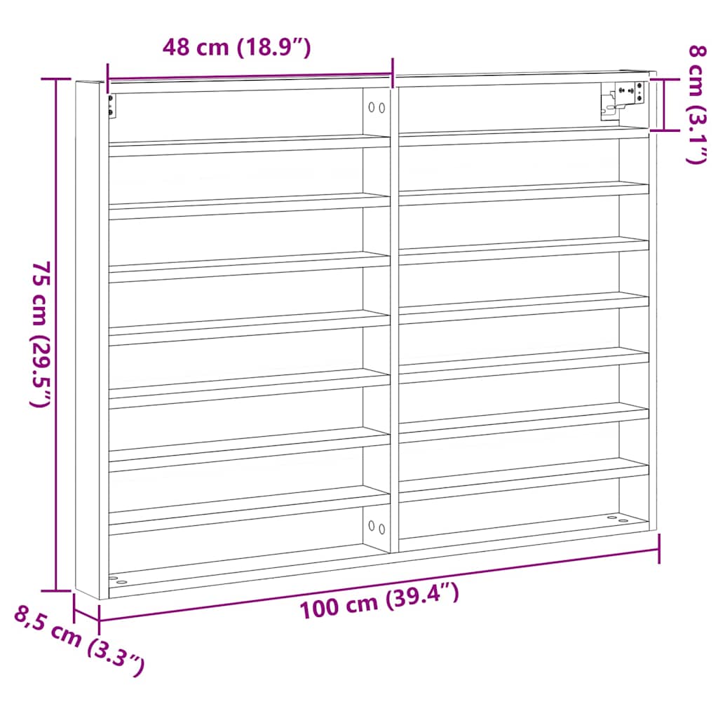 Ormar za izlaganje s policom Zidne Staro drvo 100 x 8,5 x 75 cm