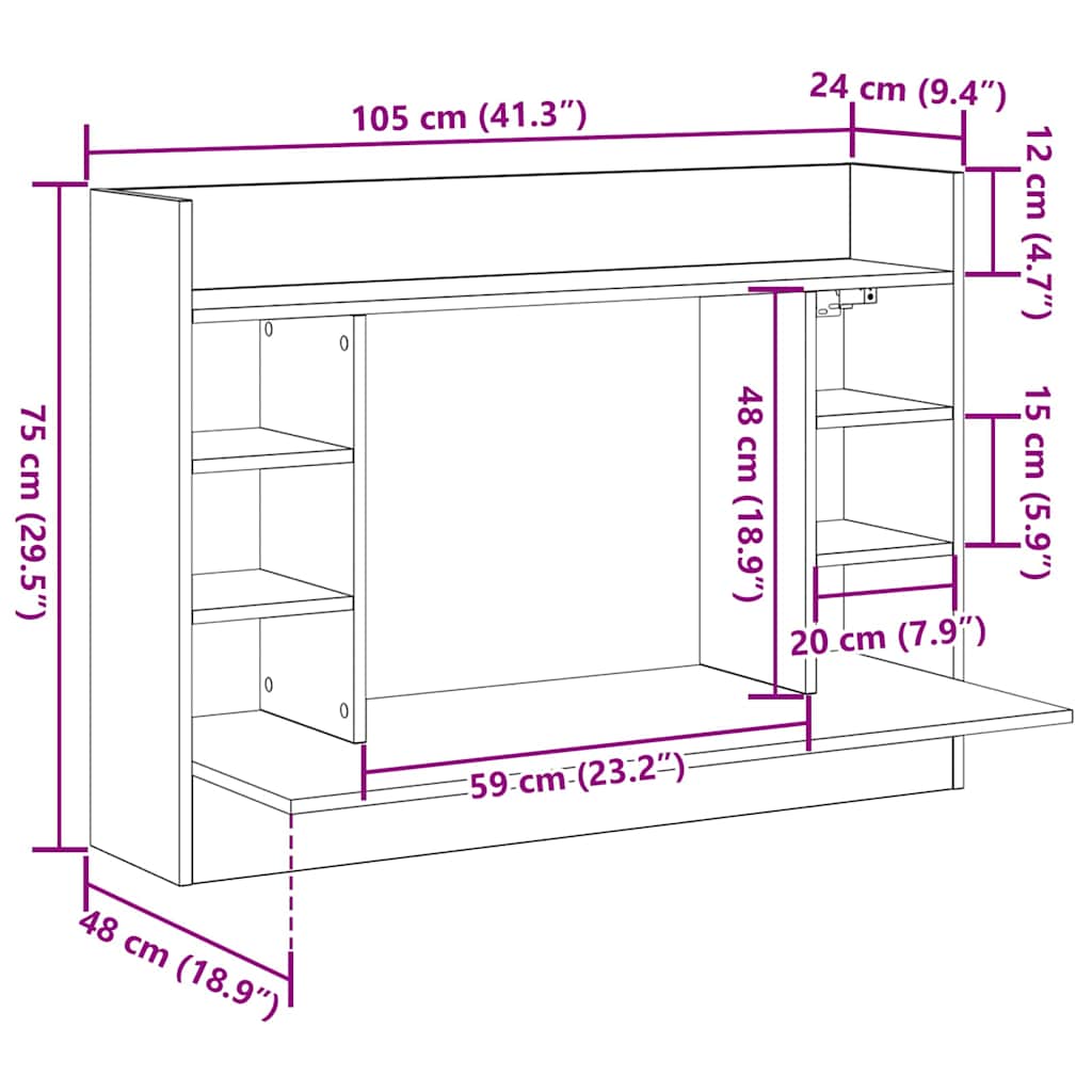 Stol za zid Zidne Crni hrast 105 x 48 x 75 cm Konstruirano drvo
