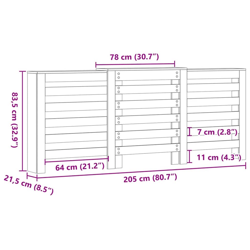 Pokrivač radijatora Crni hrast 205 x 21,5 x 83,5 cm