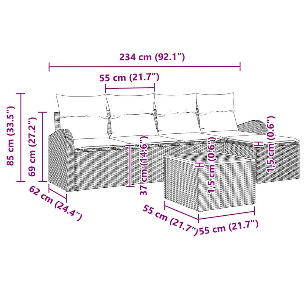 Sjedeća garnitura za vrt s jastukom 6 pcs Bež poliratan