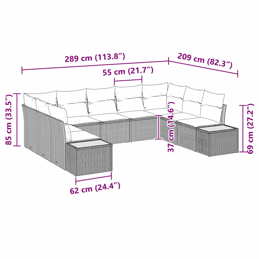 Sjedeća garnitura za vrt s jastukom 9 pcs Crna Poli ratan