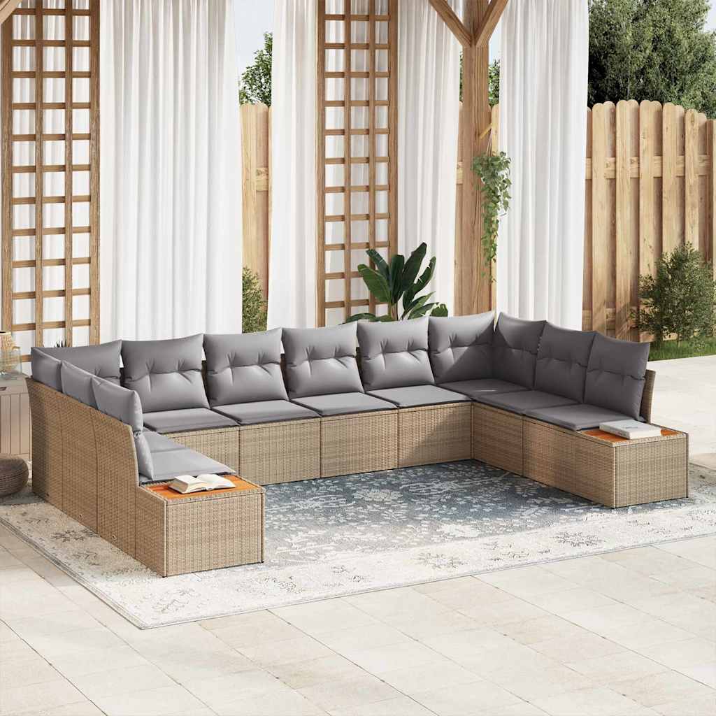 Sjedeća garnitura za vrt s jastukom 10 pcs Bež Poli ratan