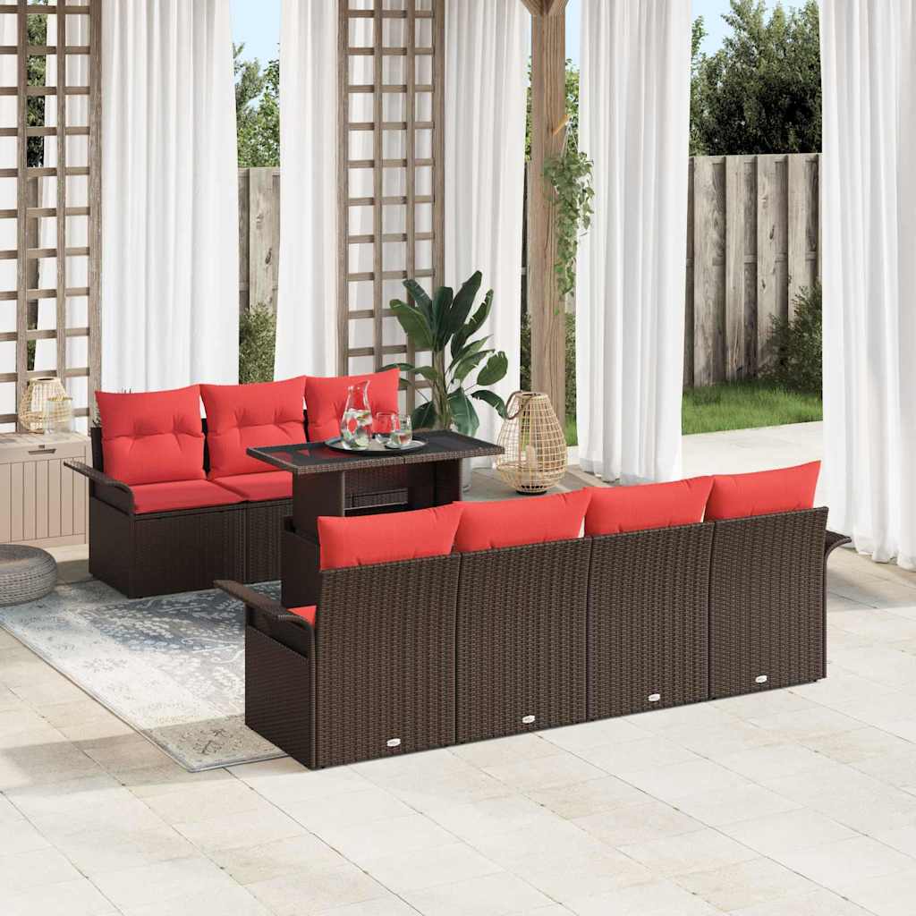 Sjedeća garnitura za vrt s jastukom 8 pcs Smeđa poliratan