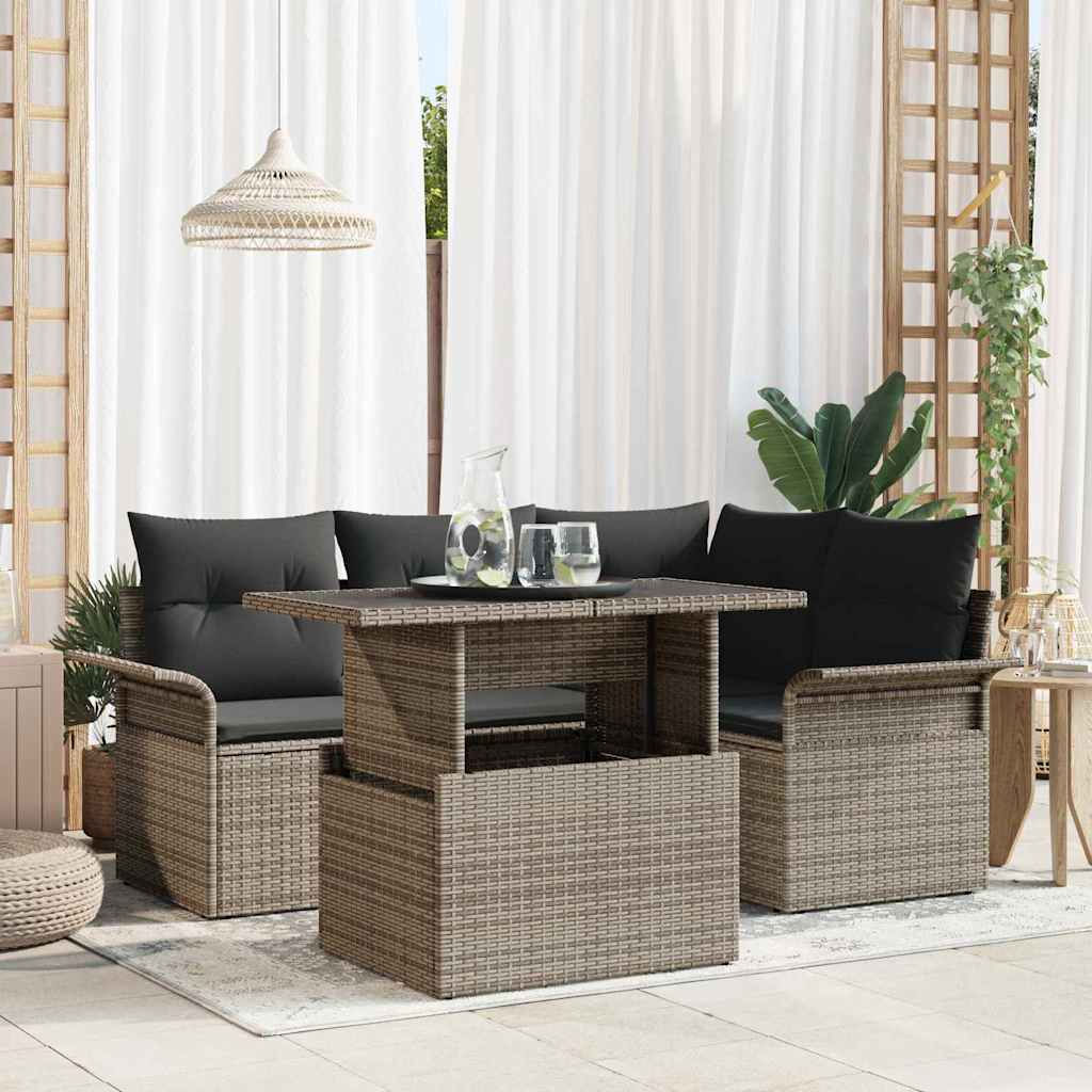 Sjedeća garnitura za vrt s jastukom 5 pcs Siva Poli ratan