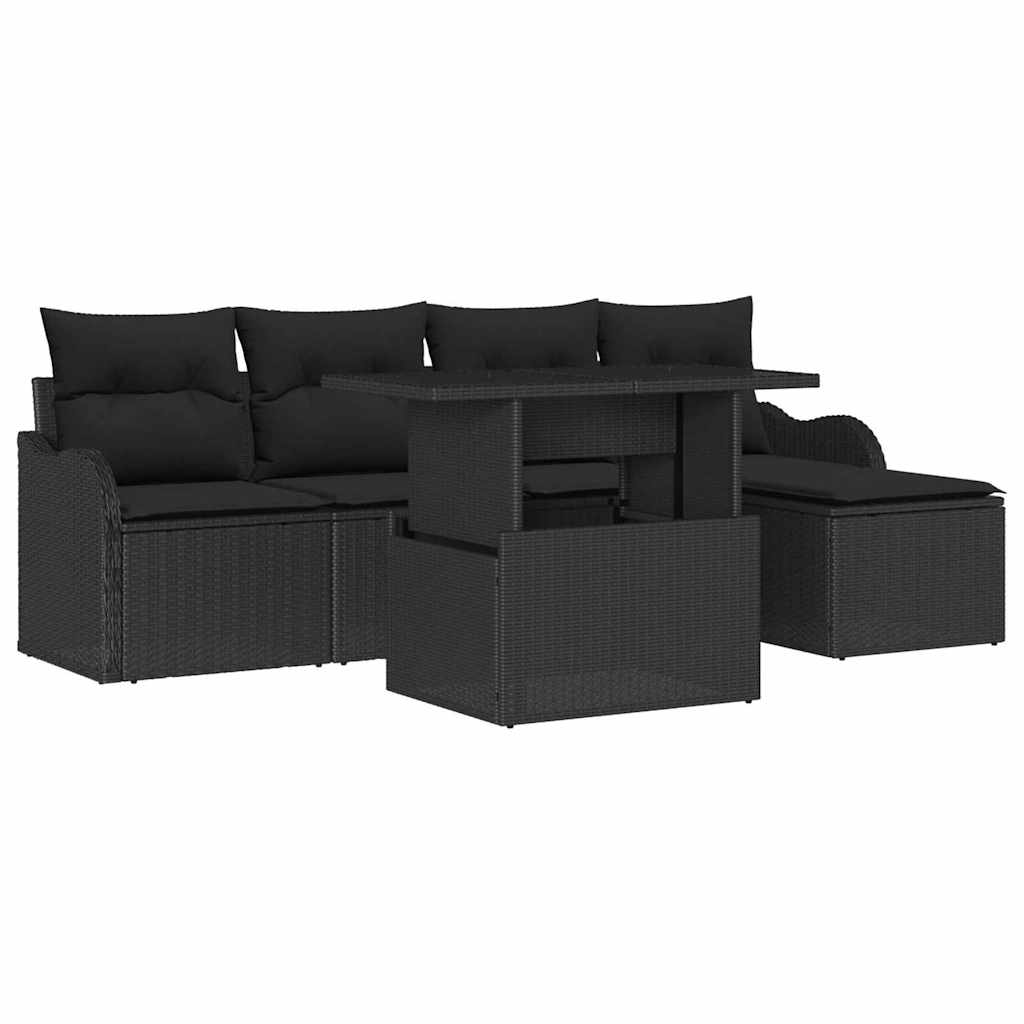 Set za vanjsko sjedenje s jastukom 6 pcs Crna Poli ratan
