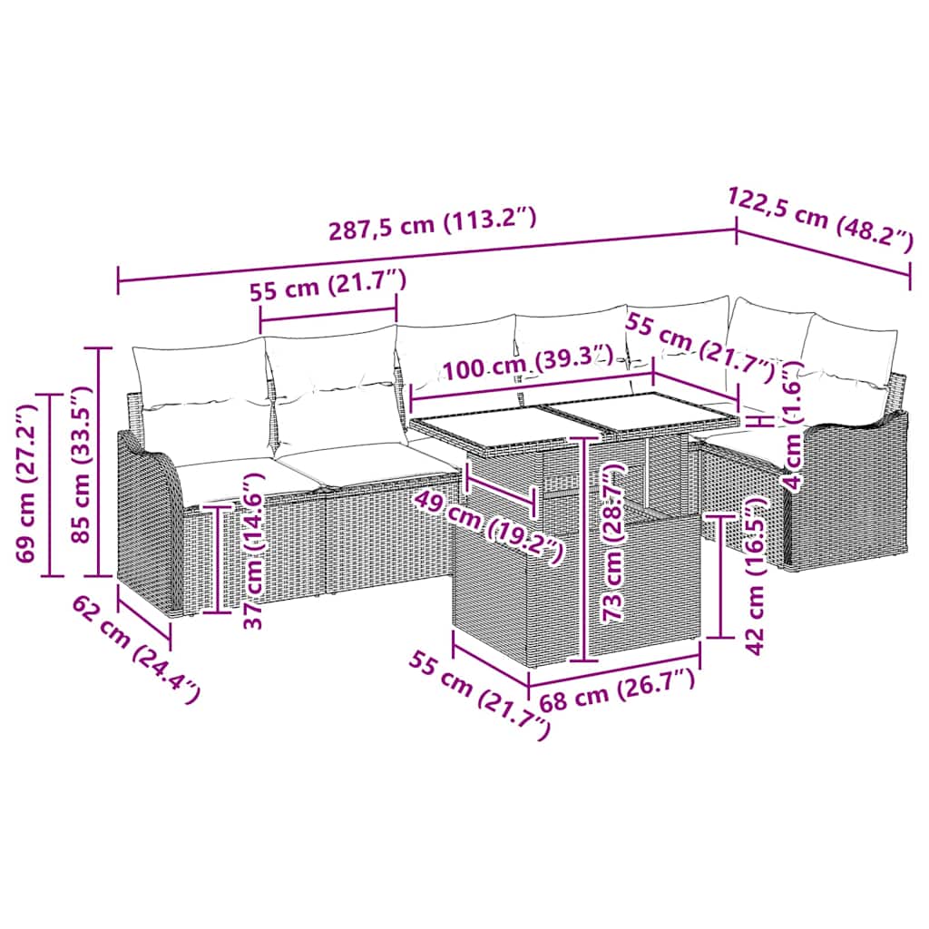 Set sofe s jastukom 7 pcs Crna Poli ratan
