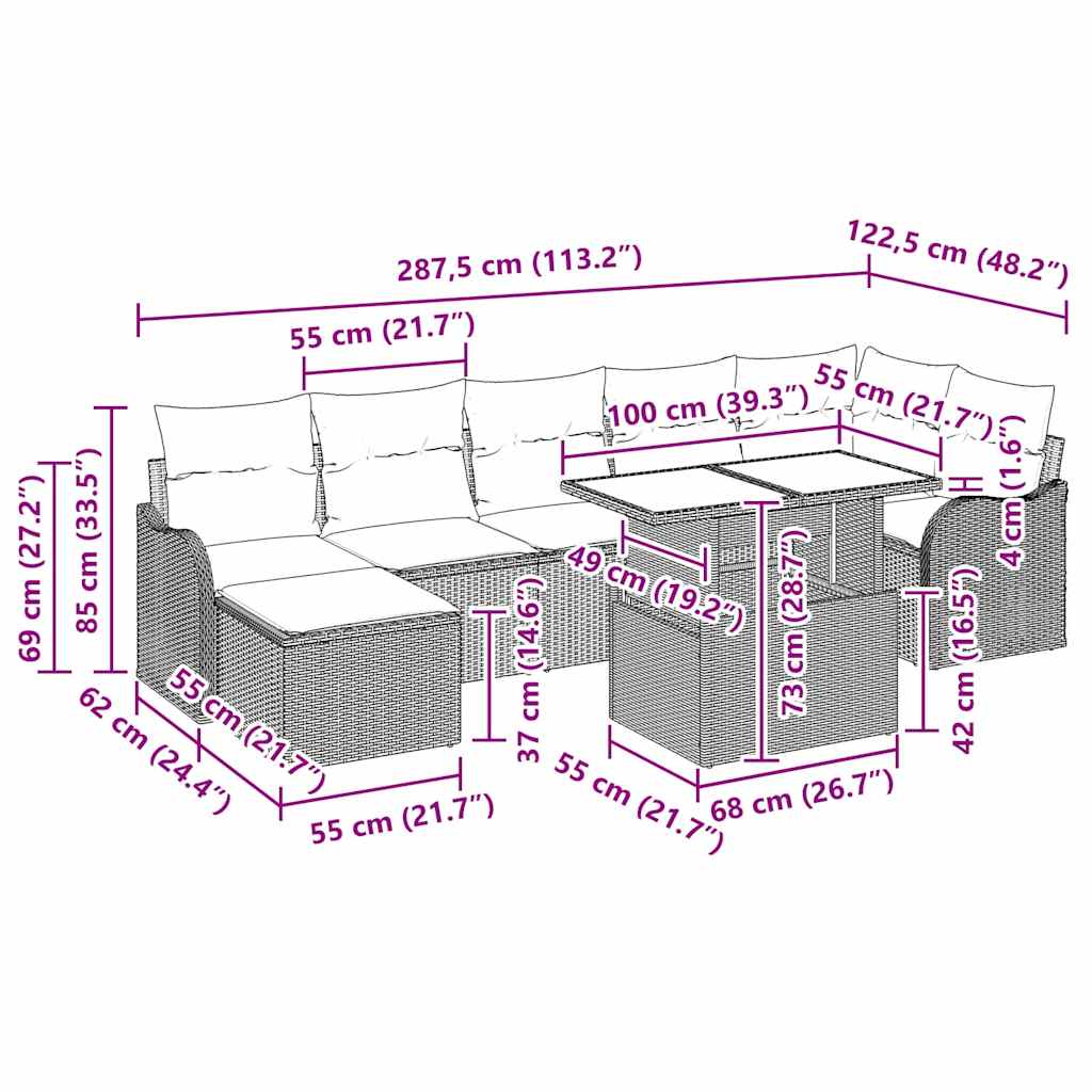Sjedeća garnitura za vrt 8 pcs Svjetlosiva Poli ratan