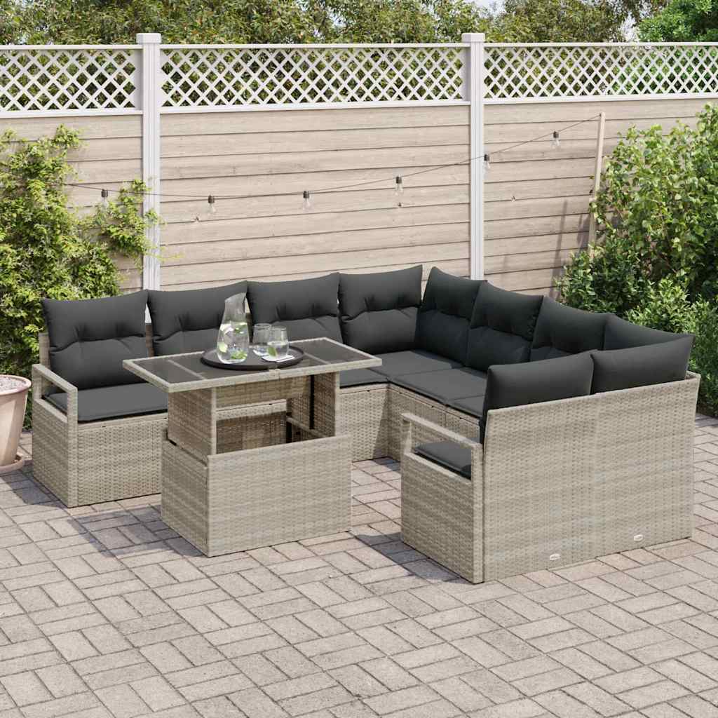 Sjedeća garnitura za vrt 9 pcs Svijetlo siva poliratan