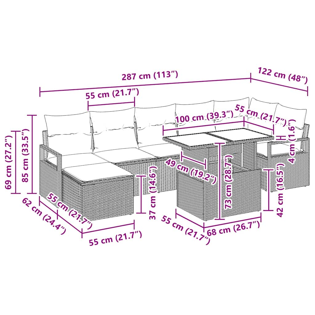 Sjedeća garnitura za vrt s pohranom 8 pcs Crna poliratan