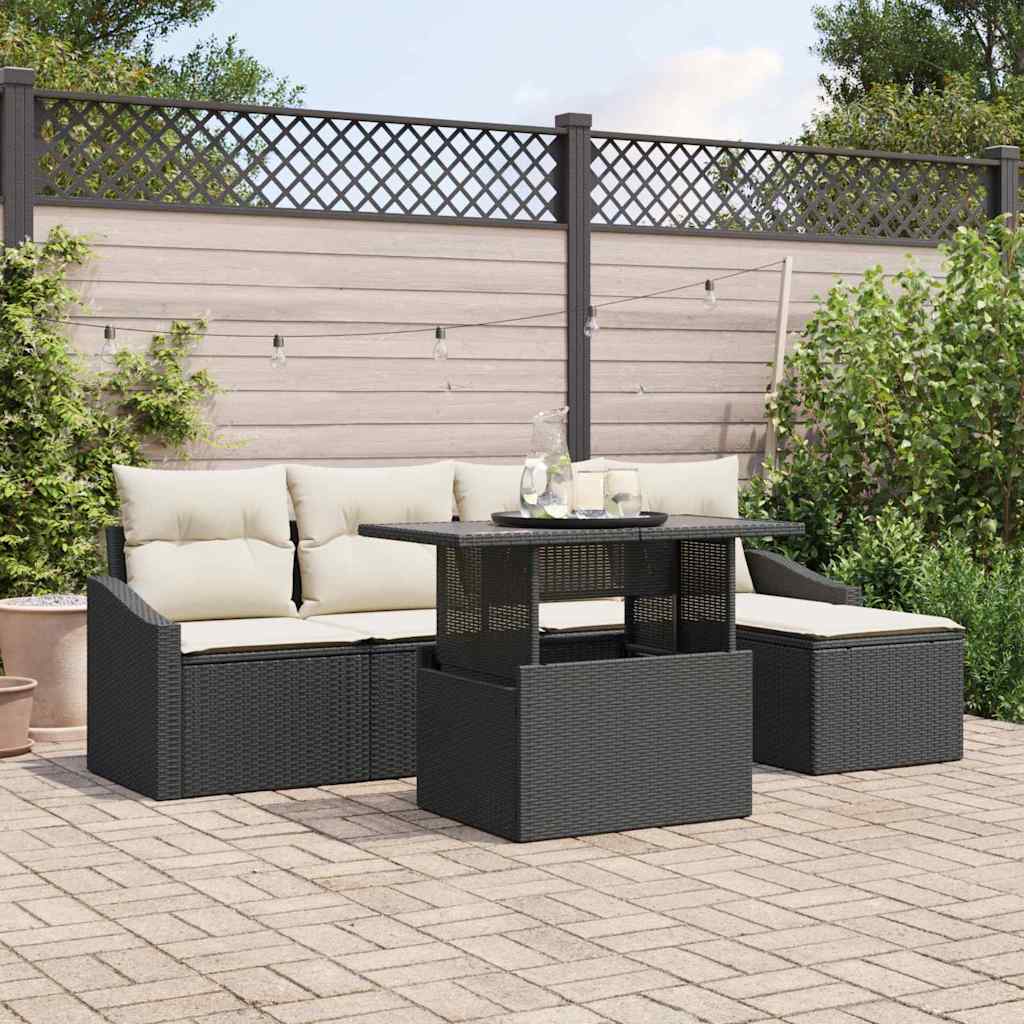 Sjedeća garnitura za vrt s jastukom 6 pcs Crna i krem