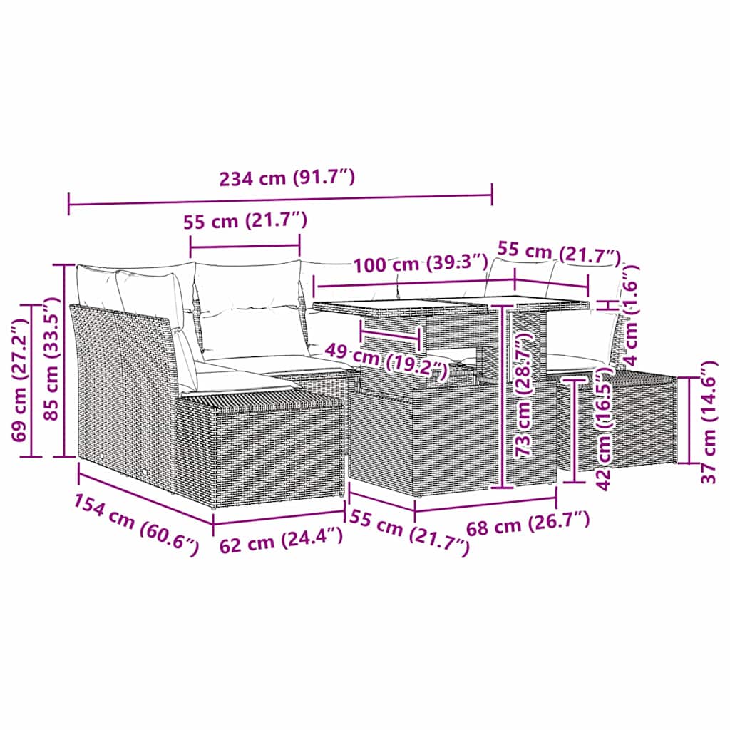 Set sofe s jastukom 7 pcs Crna i Krema poliratan