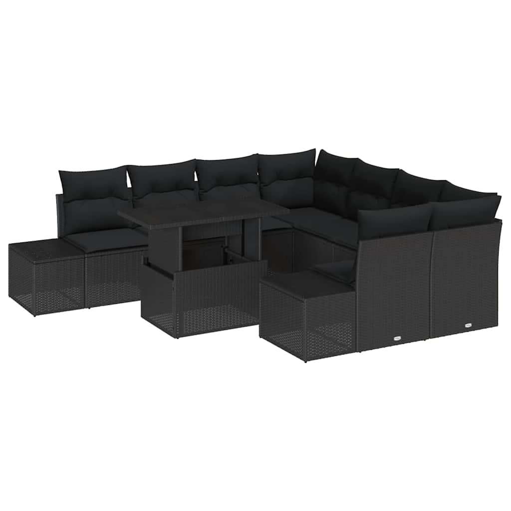 Sjedeća garnitura za vrt 9 kom. Crna poliratan 100 x 55 x 73 cm