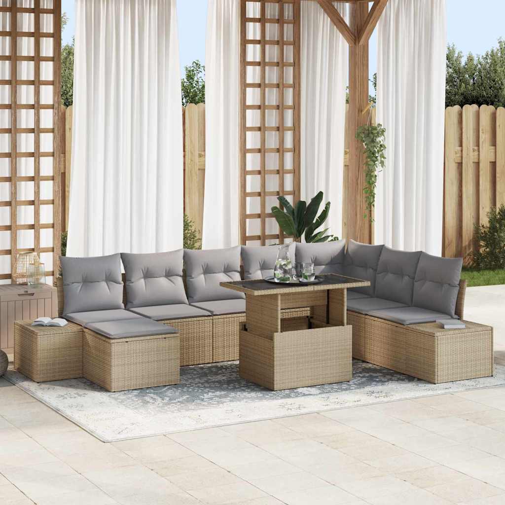 Sjedeća garnitura za vrt 9 pcs Bež i svijetlo siva poliratan