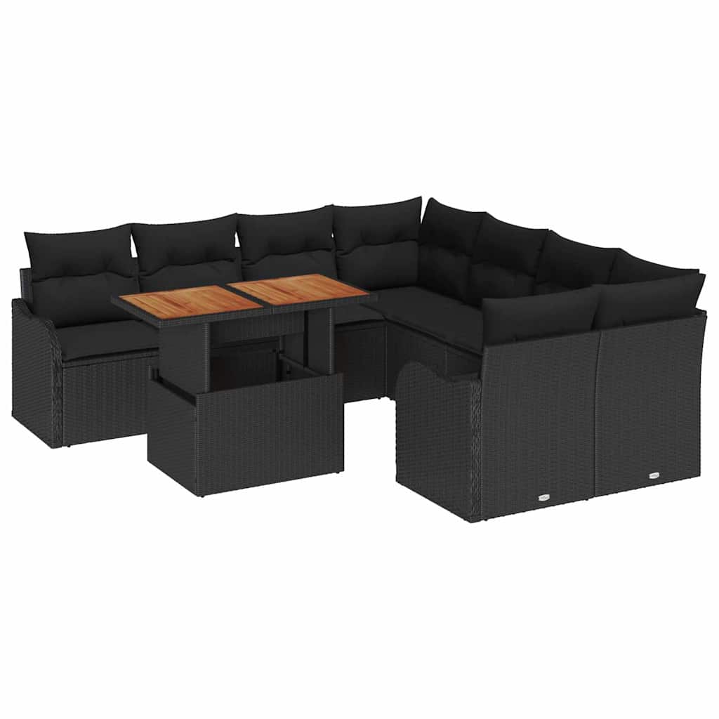 Sjedeća garnitura za vrt s jastukom 7 pcs Crna