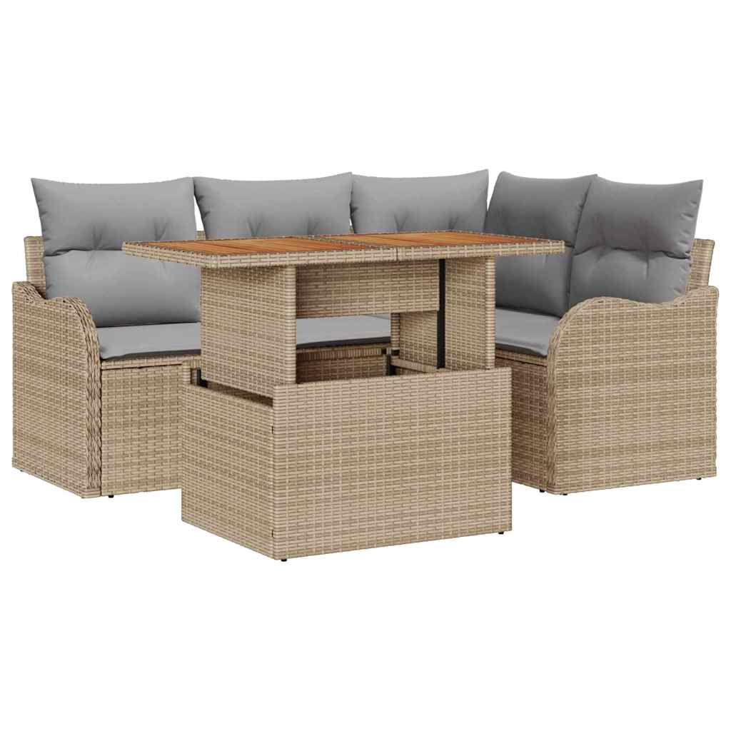 Sjedeća garnitura za vrt 5 pcs Bež i svijetlo siva poliratan