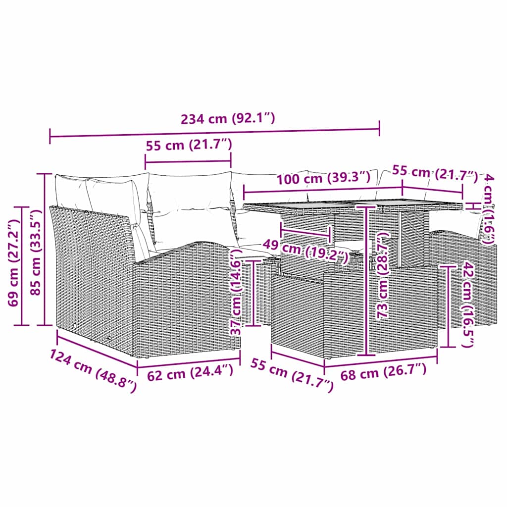 Sjedeća garnitura za vrt s jastukom 7 pcs bež i svjetlosiva