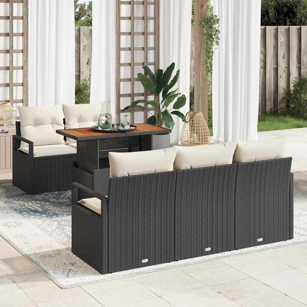 Sjedeća garnitura za vrt s jastukom 6 pcs Crna i krem