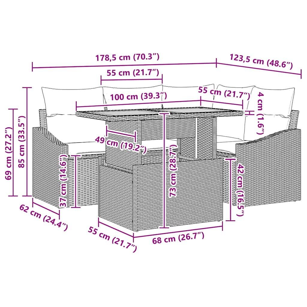 Vrtni set za objed s jastukom 5 pcs Crna i Krema