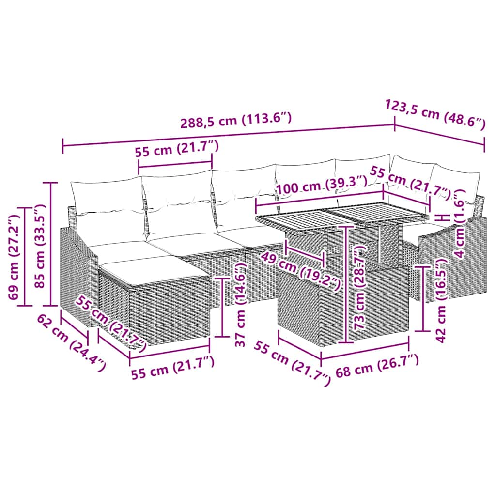 Vrtni set za objed s jastukom 8 pcs Crna i Krema