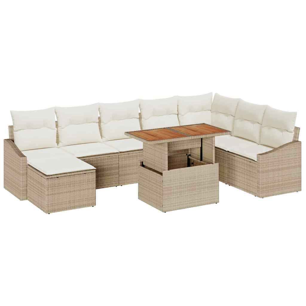Vrtni set za objed s jastukom 9 pcs Bež i krema