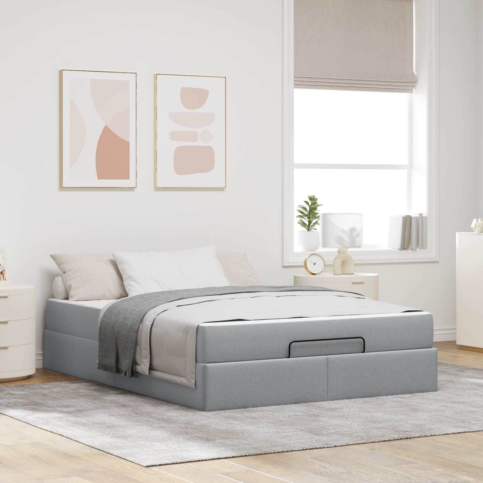 Okvir kreveta s madracem 2 pcs Svjetlosiva tkanina