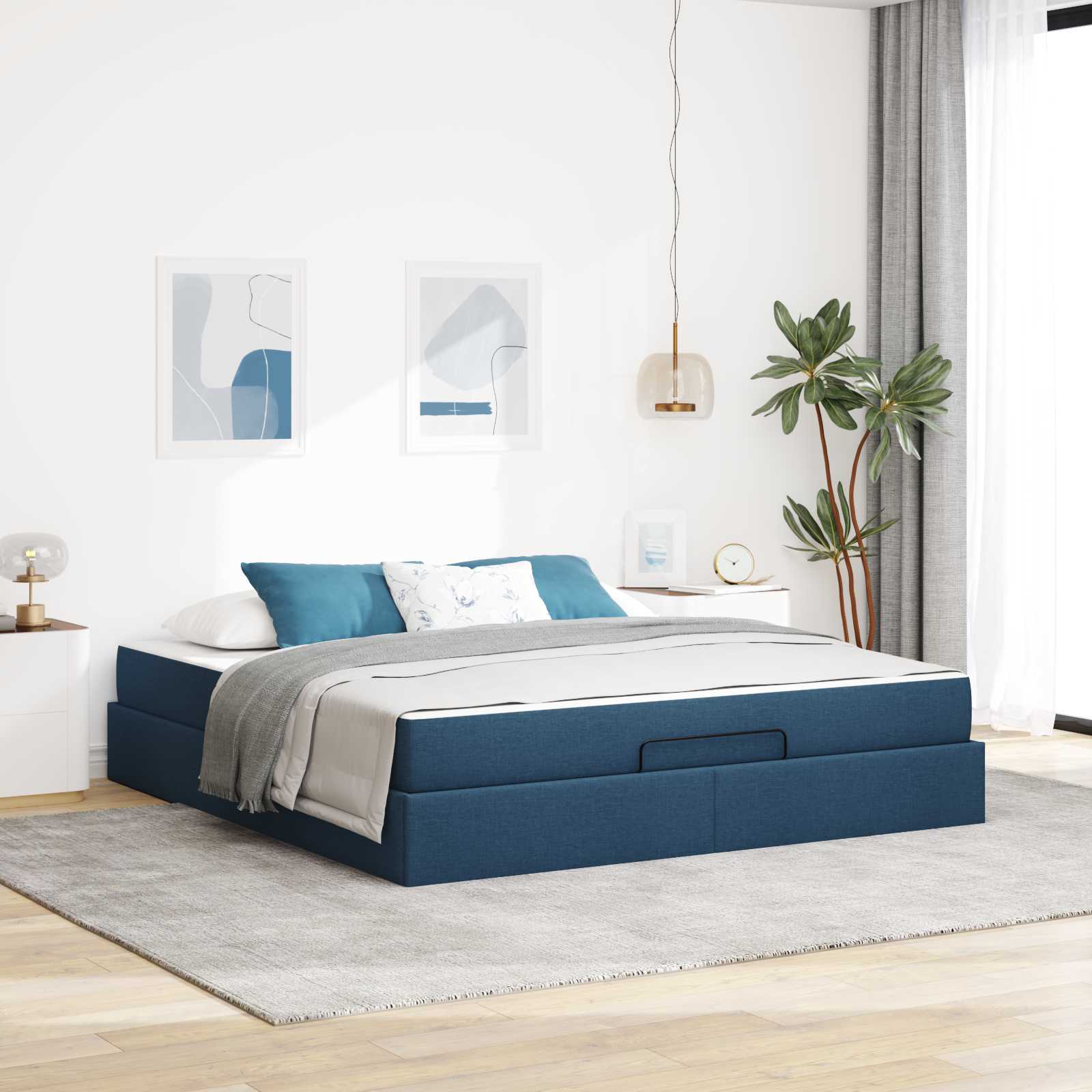 Okvir kreveta s madracem 2 pcs Plava tkanina