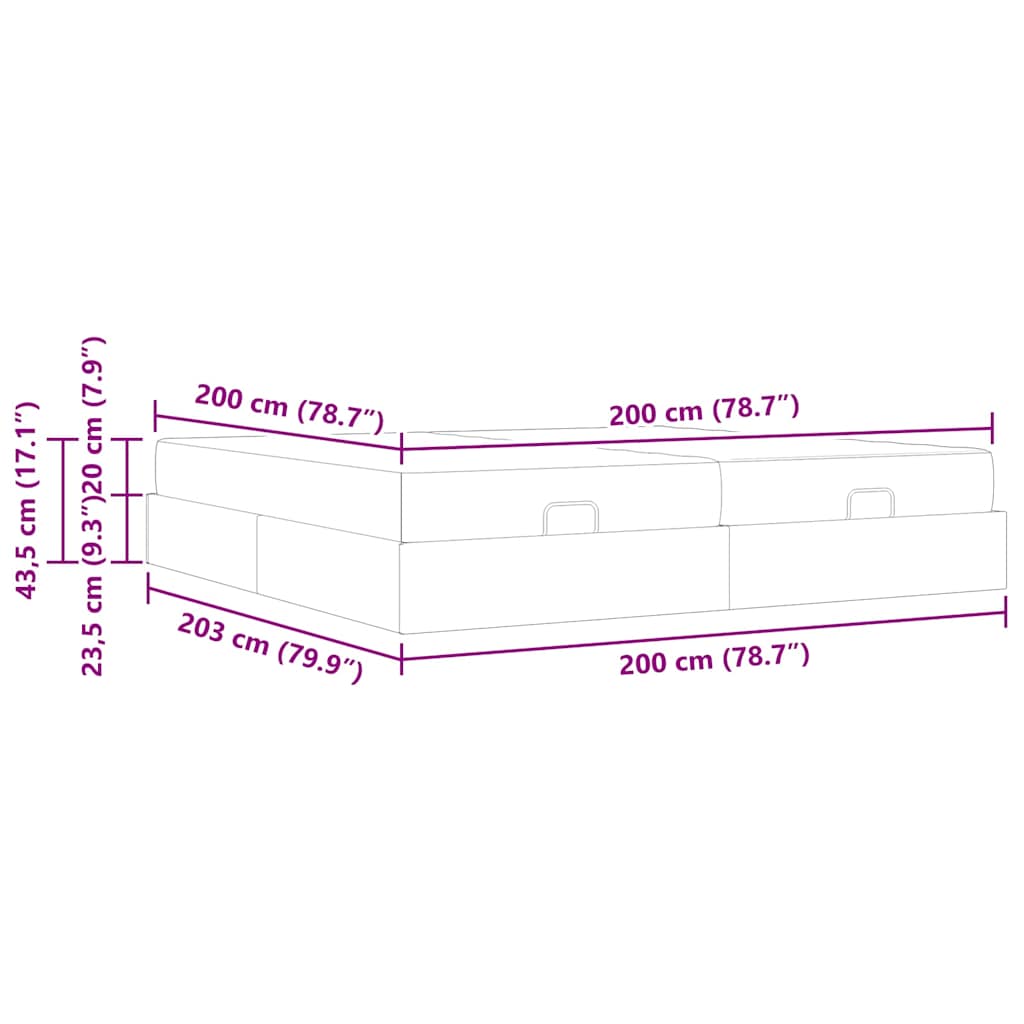 Okvir kreveta s madracem s madracem 2 pcs Crna Baršun