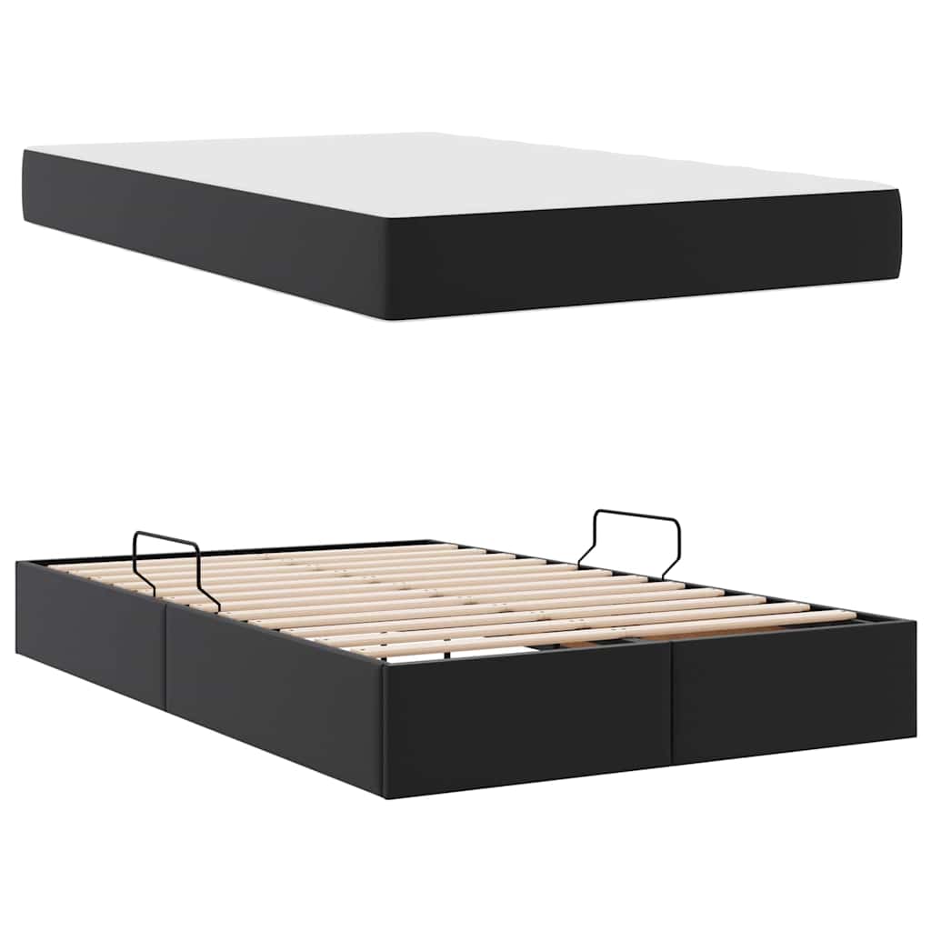 Krevet s madracem i skladištem s madracem 2 pcs Crna Koža