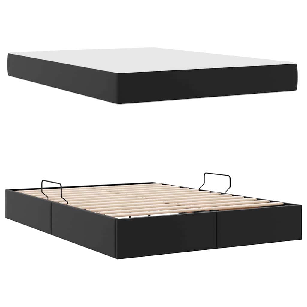 Krevet s madracem i skladištem s madracem 2 pcs Crna Koža
