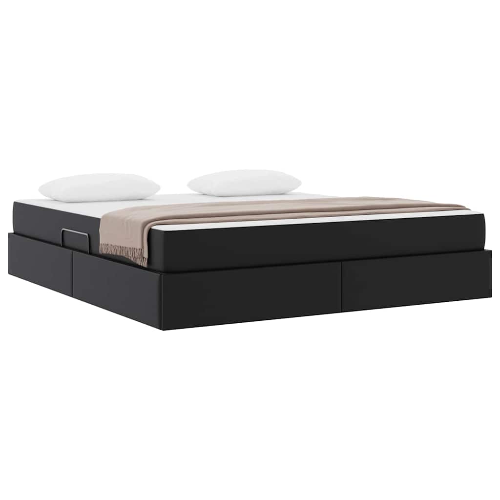 Krevet s madracem i skladištem s madracem 2 pcs Crna Koža