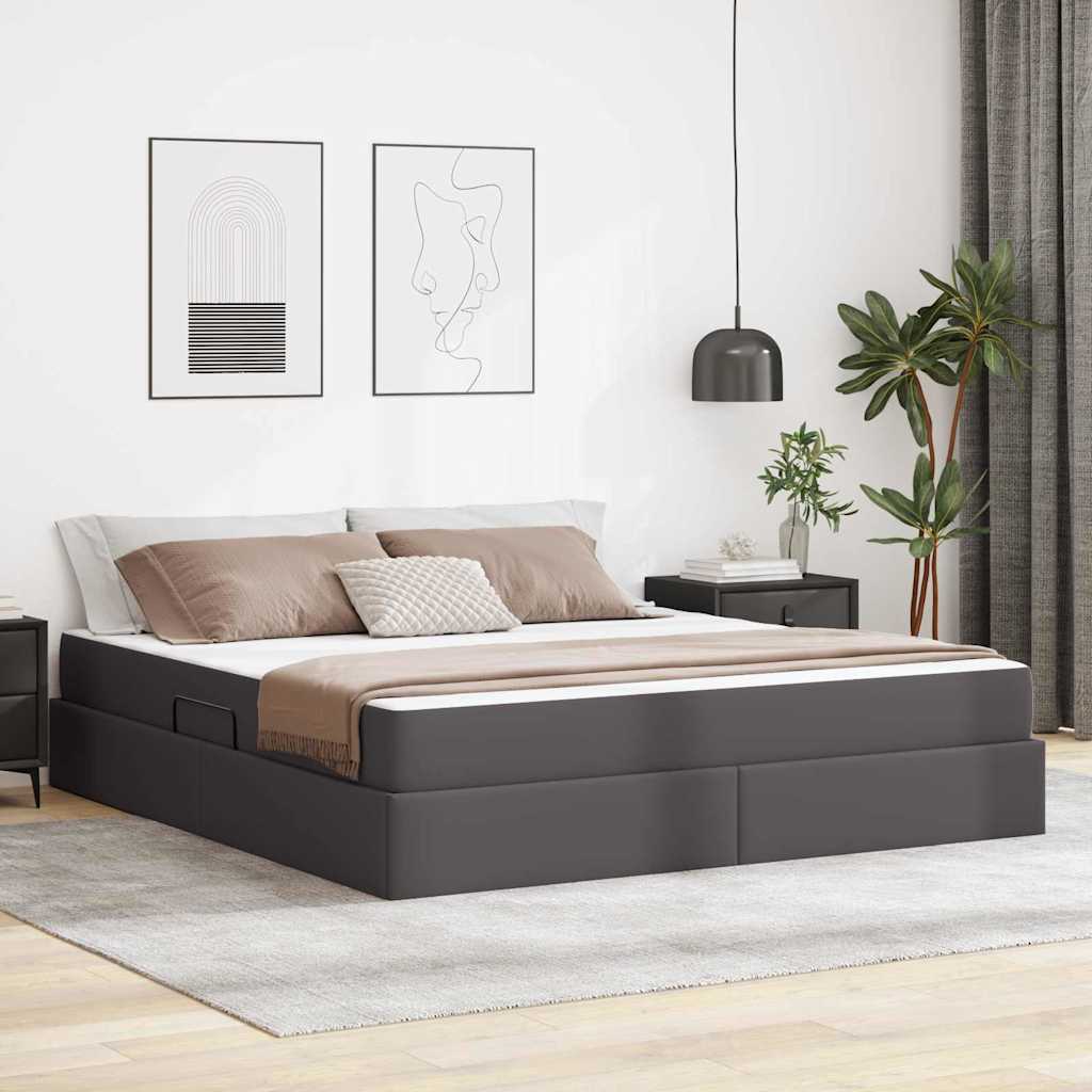 Krevet s madracem i skladištem s madracem 2 pcs Siva Koža