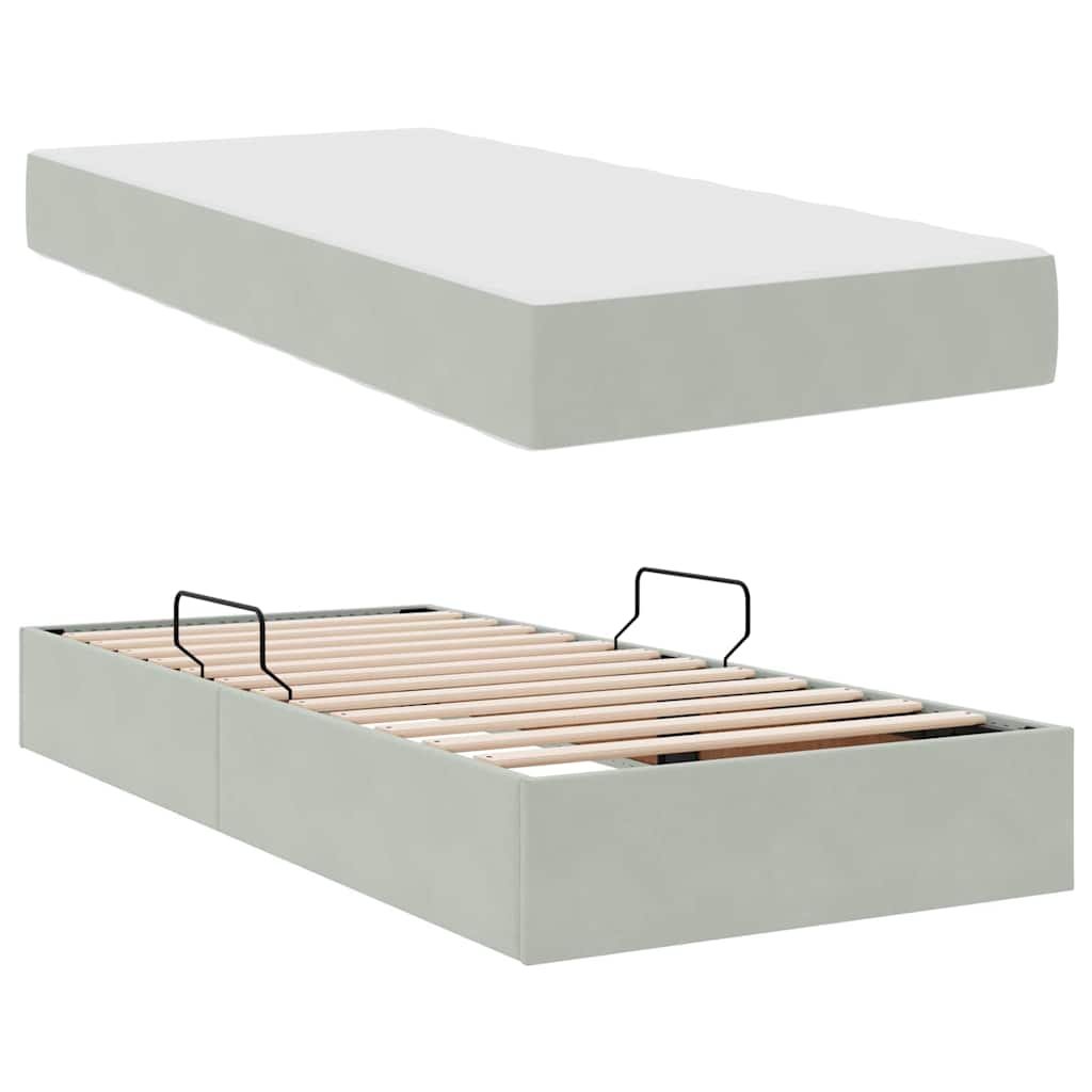 Krevet s madracem i skladištem Svijetlo siva 90 x 190 cm Baršun