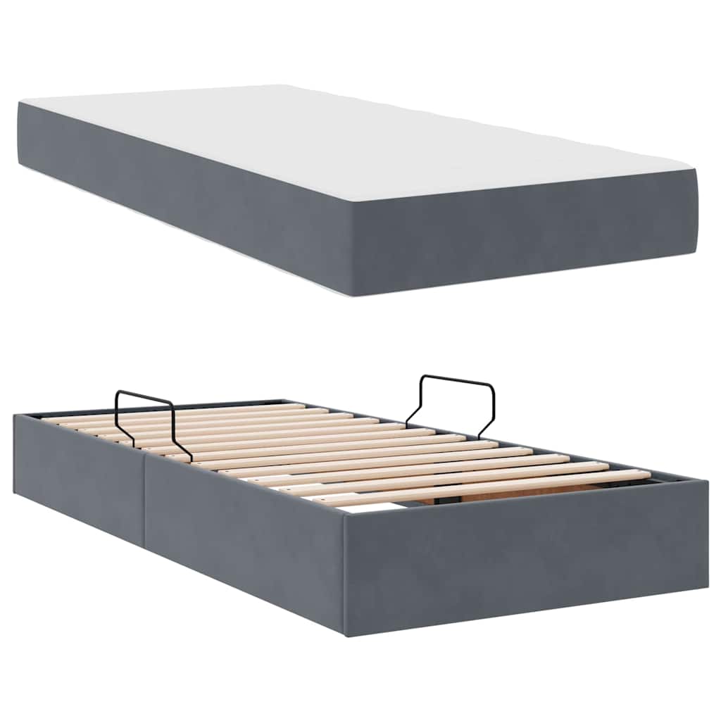 Krevet s madracem i skladištem Tamno siva 100 x 200 cm Baršun