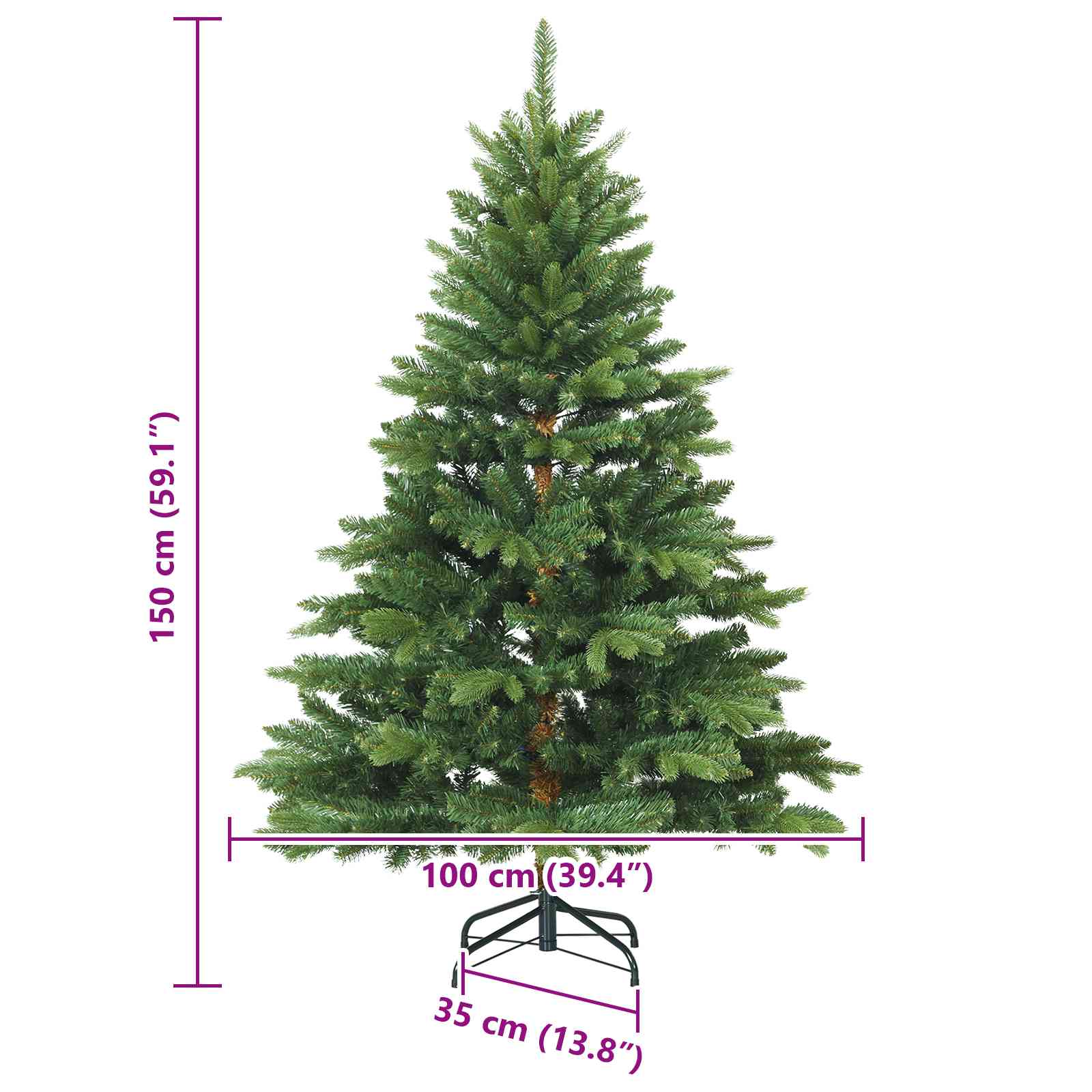 Umjetno božićno drvce s nogom Zelena 150 cm PVC, PE i čelik